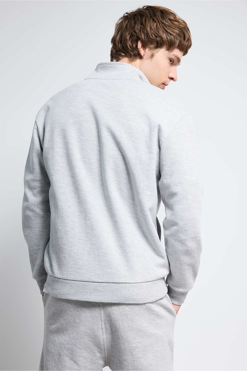 DeFacto Grey Man High Neck Zip-Up Sweatshirt Casual - Image 4